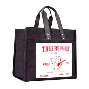 True Religion Washed Black Denim Extra Large Tote Bag